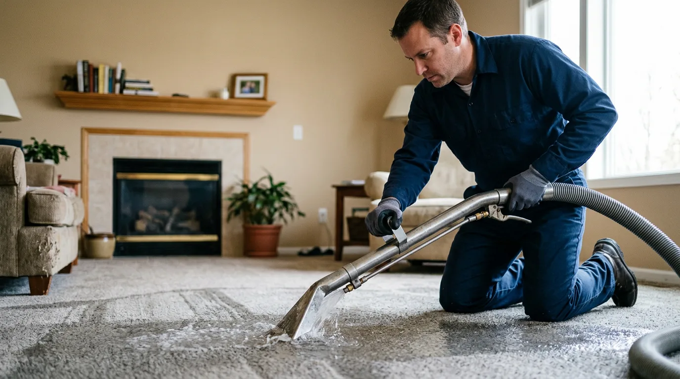 Water damage restoration technician working near Caledonia, IL